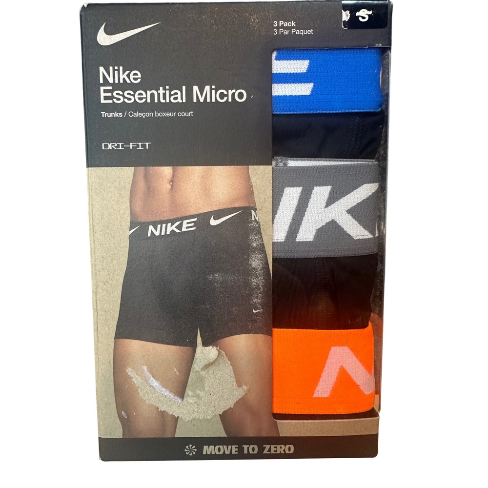 Nike Essential Micro Trunks 3 Pack Dri-FIT Mens Small KE1156-017 Black Multi